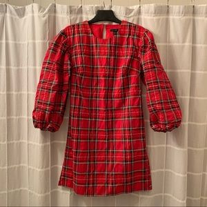 NEW! J Crew Red Plaid Puff Sleeve Dress Size XXS